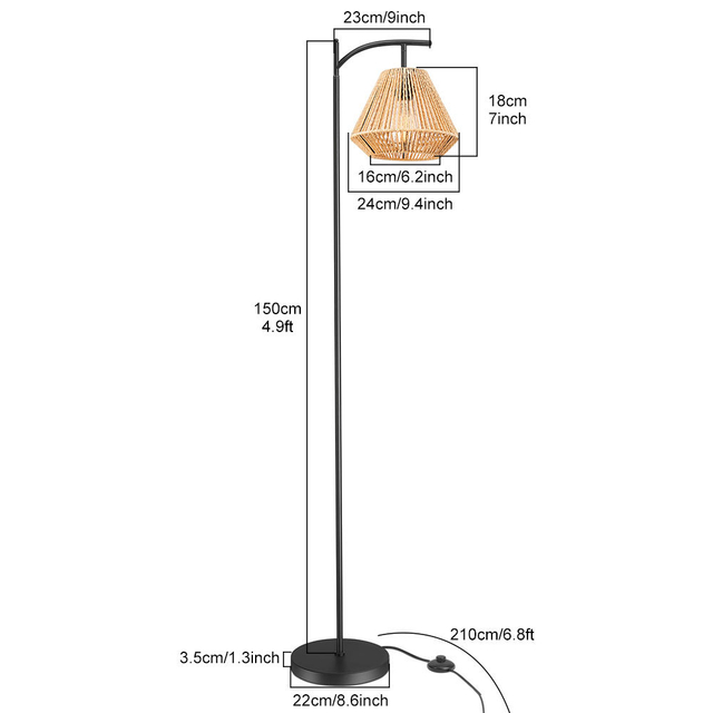 Nuovi arrivi Lampada da terra in corda di canapa con design a diamante Lampade da terra per atmosfera creativa