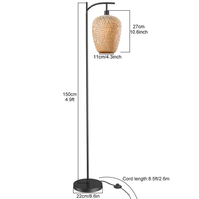 Lampada da terra in bambù rustica retrò di alta qualità per la casa